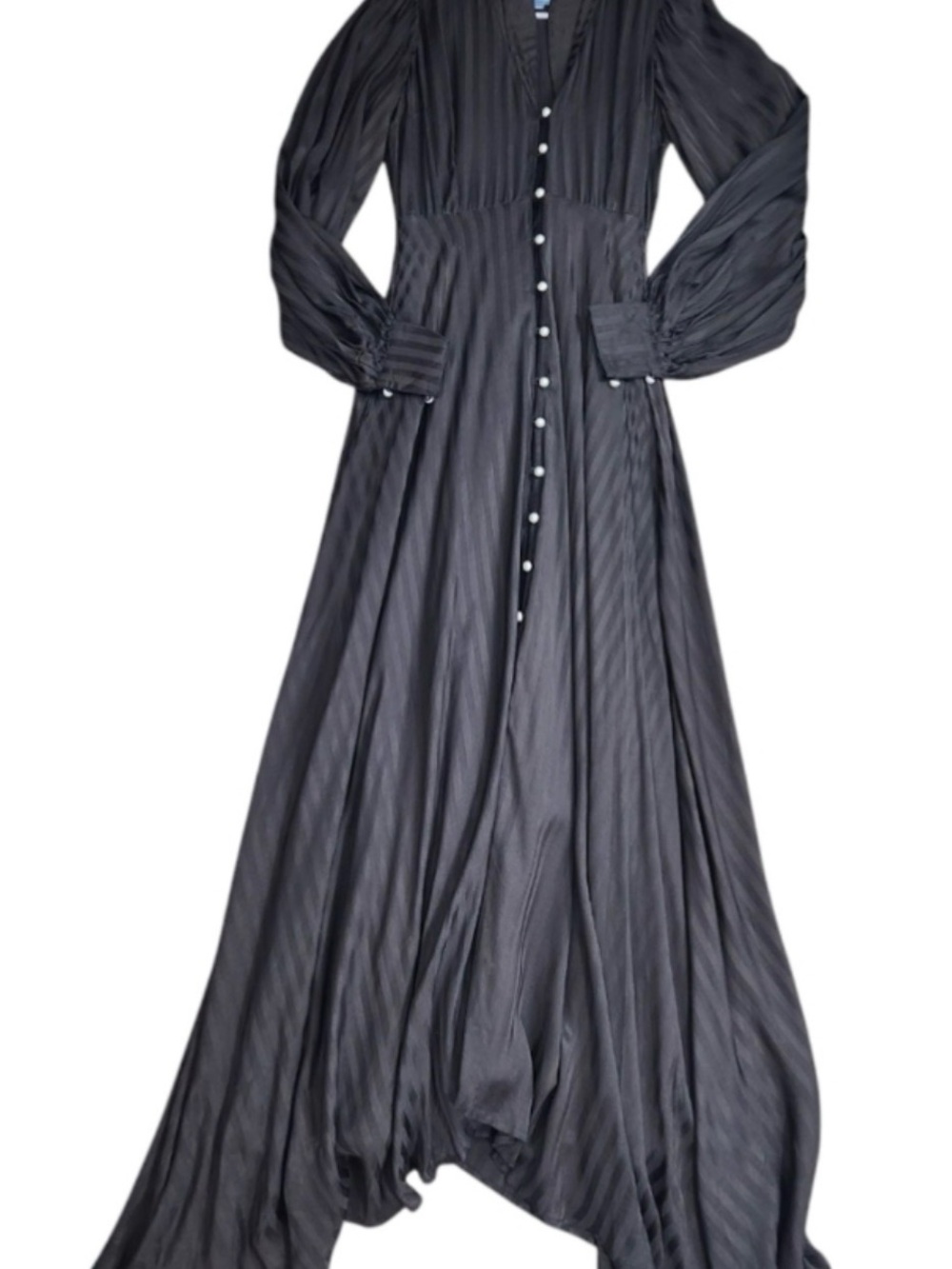 NWT Lillou "Manhattan" Button-Front Lantern Sleeve Maxi Dress, Espresso Stripe - Picture 3 of 5